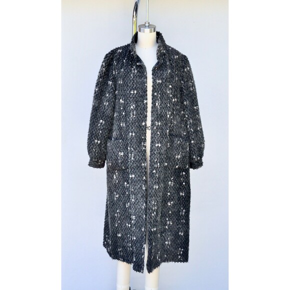 Vintage Pop Corn Wool Duster Coat - Chunky 60s 70s - Coatree Union Label  S M - Picture 7 of 10